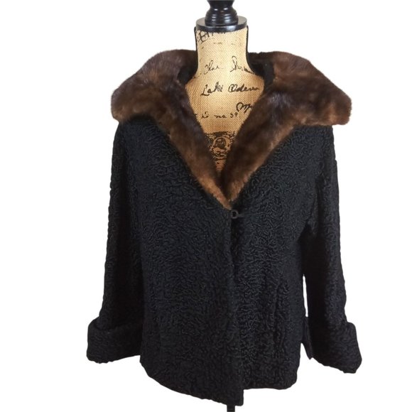 Vintage Persian Curly Lamb & Mink A Line Fur Coat